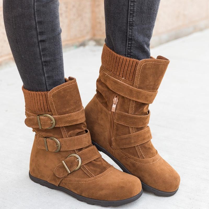 Women Winter Buckle Strap Cotton Keep Warm Snow Boots - fashionshoeshouse