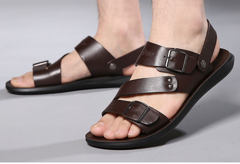 Sandales plates en cuir pour hommes