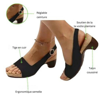 Élégantes sandales orthopédiques à talon bas et épais