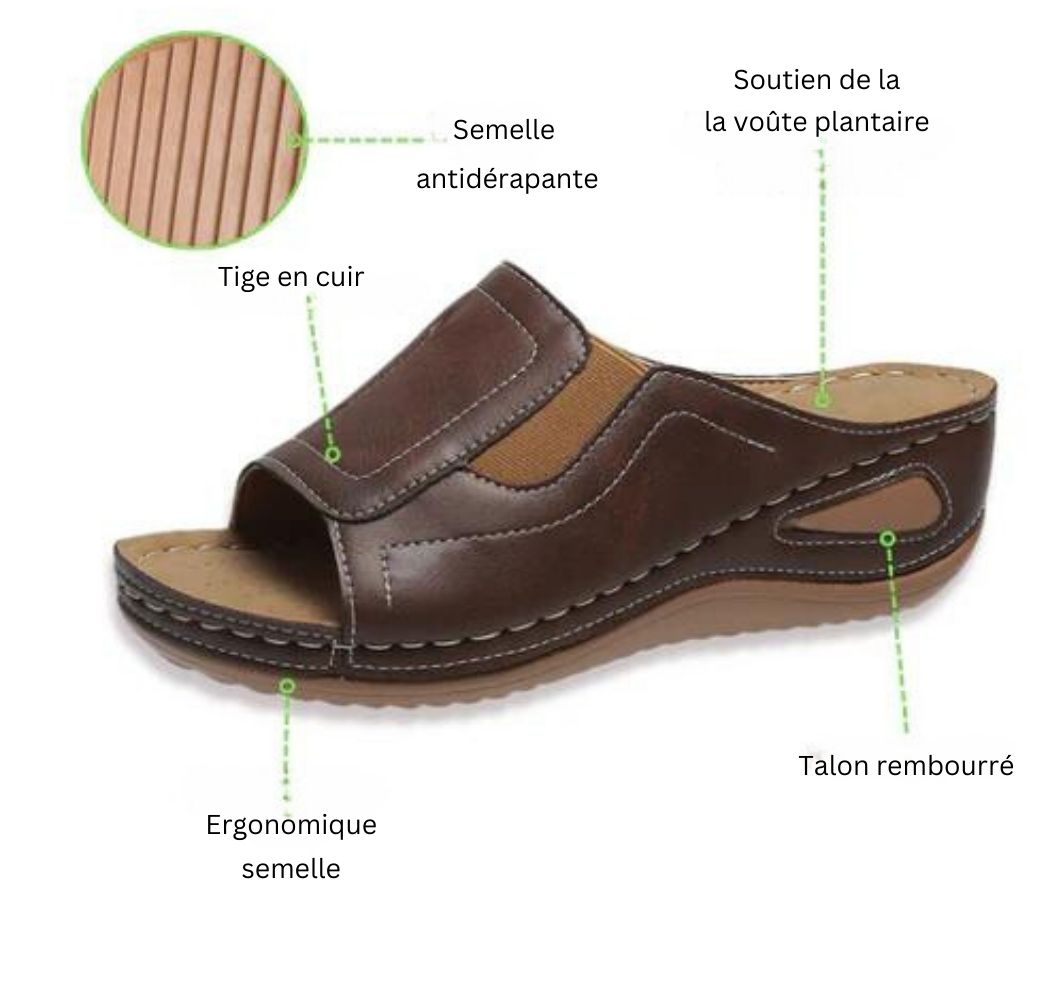 Sandales orthopédiques confortables en cuir avec coussinets