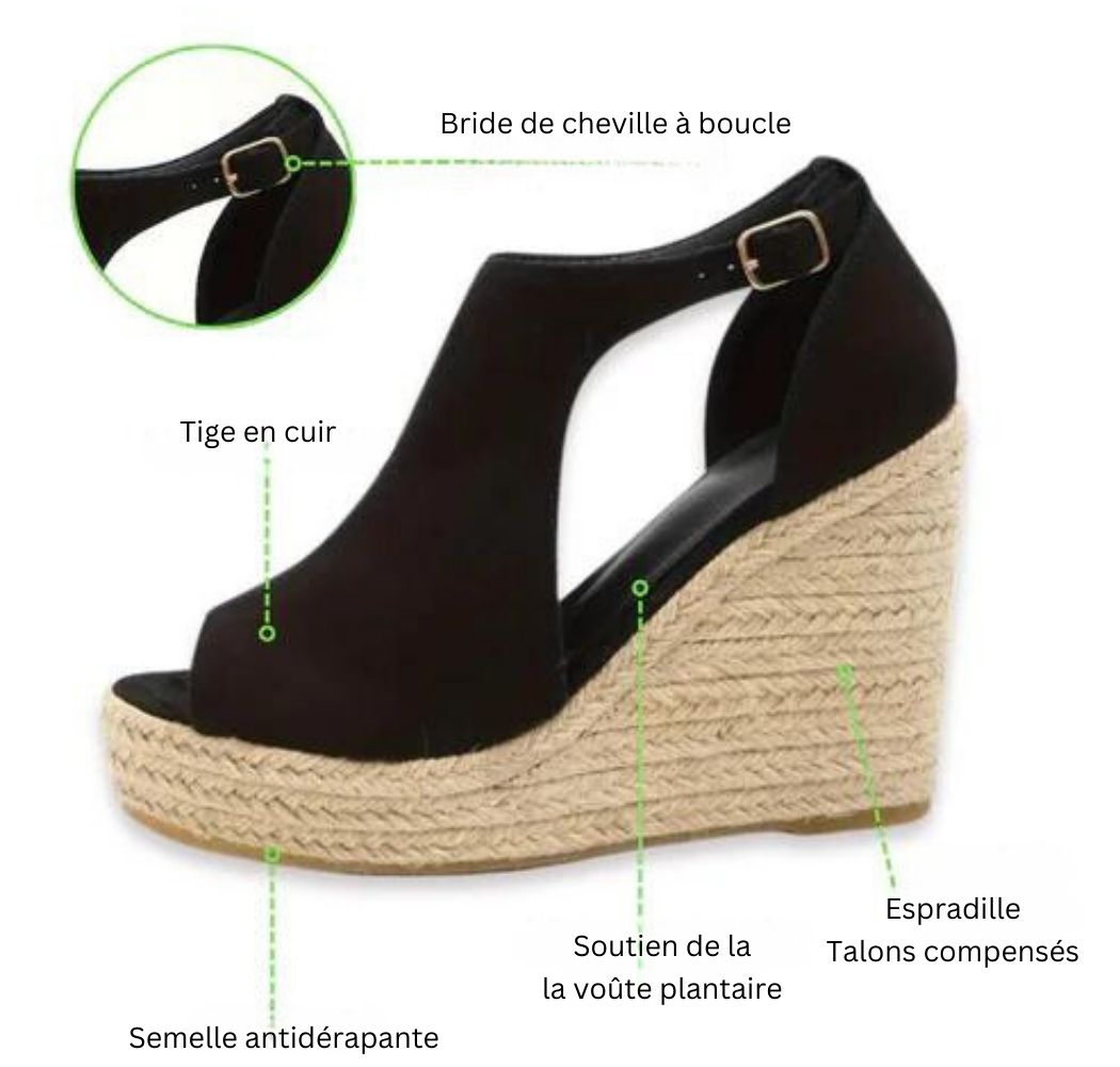 Talons compensés orthopédiques en espadrille avec bride à boucle