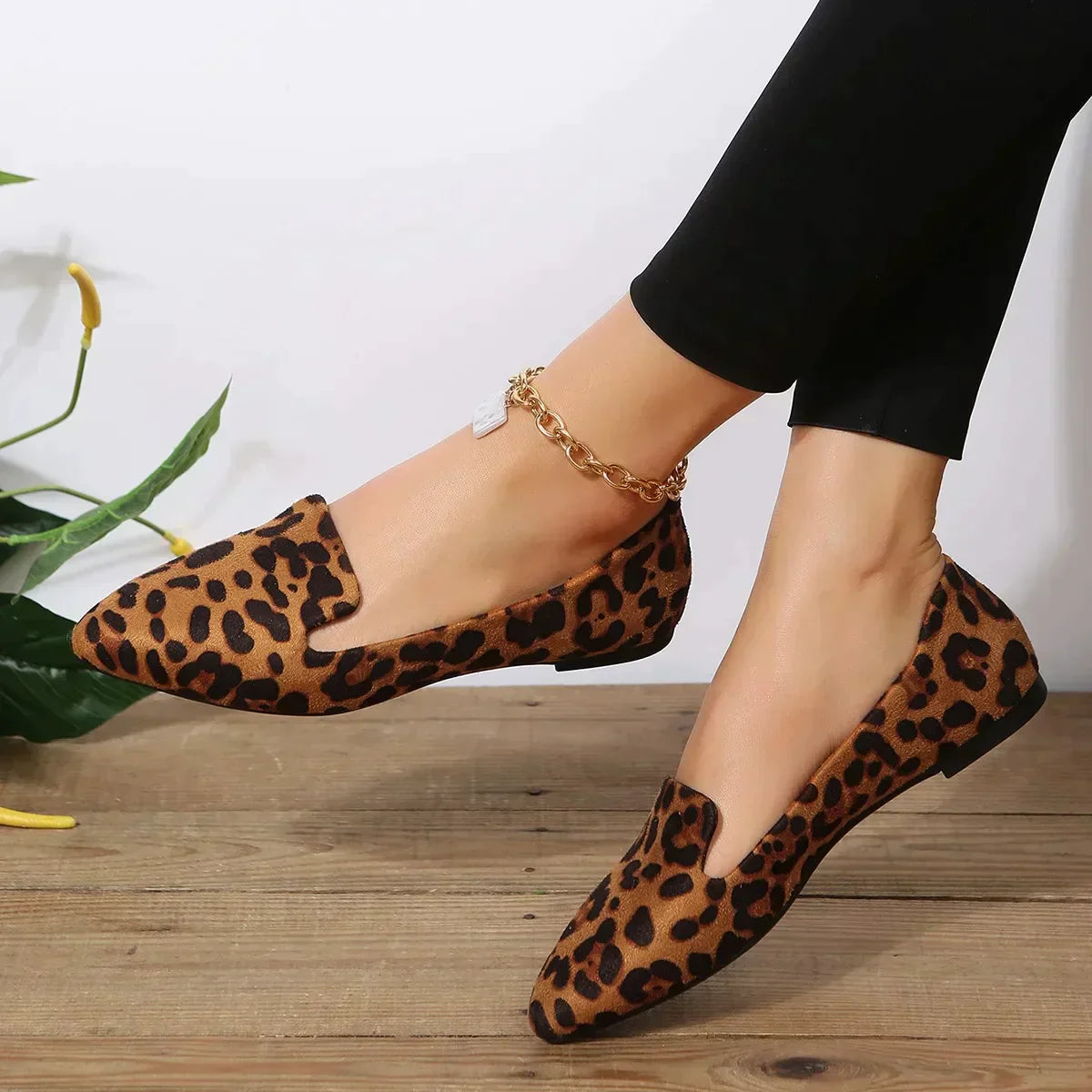 Chaussures a bout pointu a motif leopard