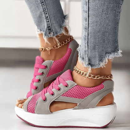 Summer Contrast Paneled Cutout Lace-up Muffin Sandals