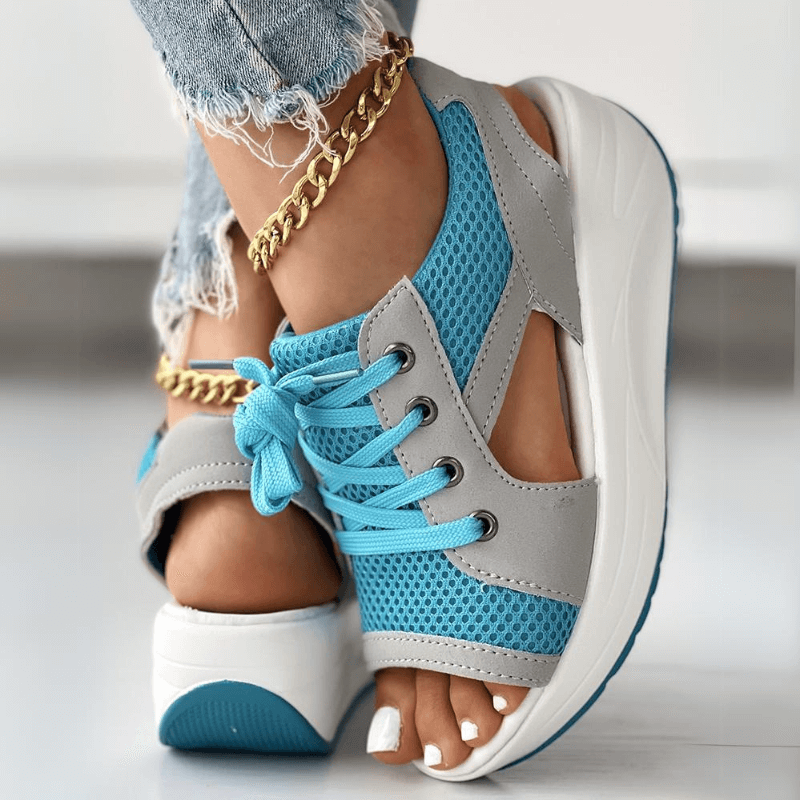 Summer Contrast Paneled Cutout Lace-up Muffin Sandals