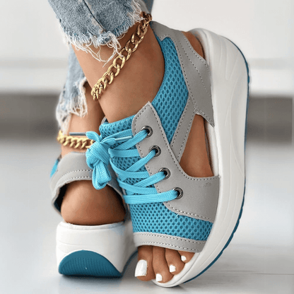 Summer Contrast Paneled Cutout Lace-up Muffin Sandals