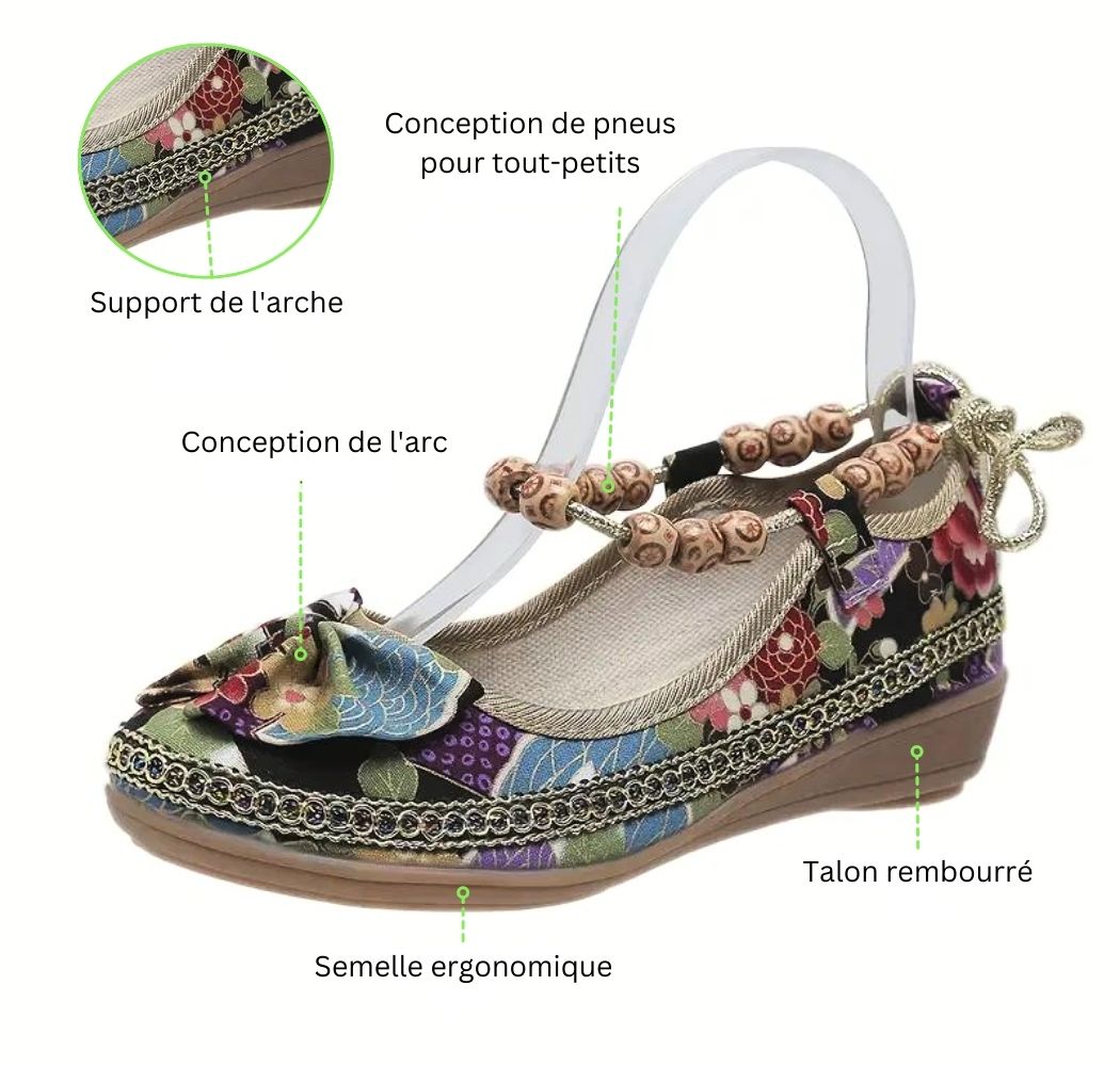 Chaussures plates orthopédiques pour femmes avec imprimé floral