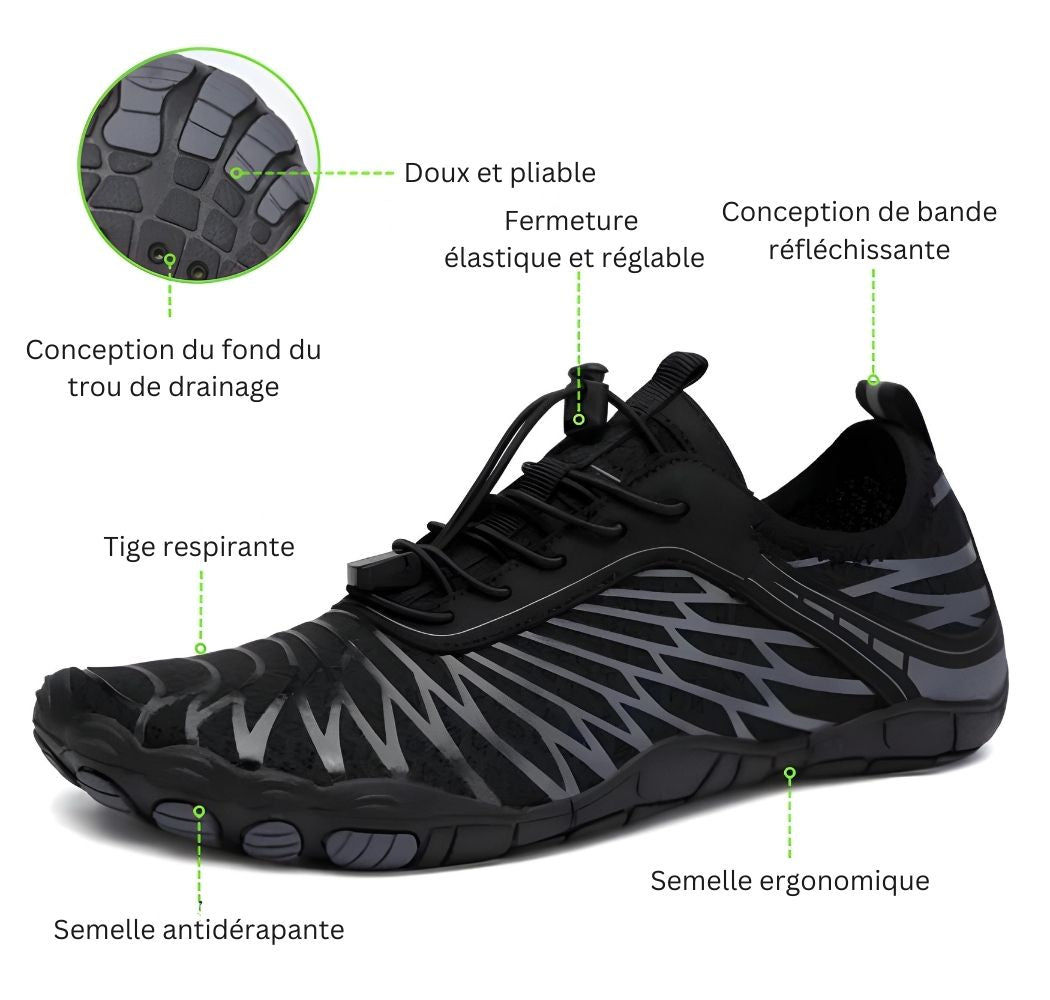 Chaussures orthopédiques antidérapantes pour pieds nus d'extérieur/de natation