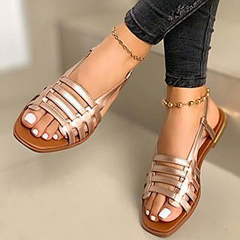 Womens Ankle Strap Wide Fit Flat Sandals Ladies