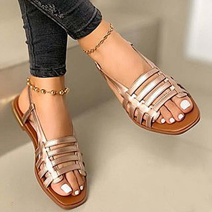 Womens Ankle Strap Wide Fit Flat Sandals Ladies