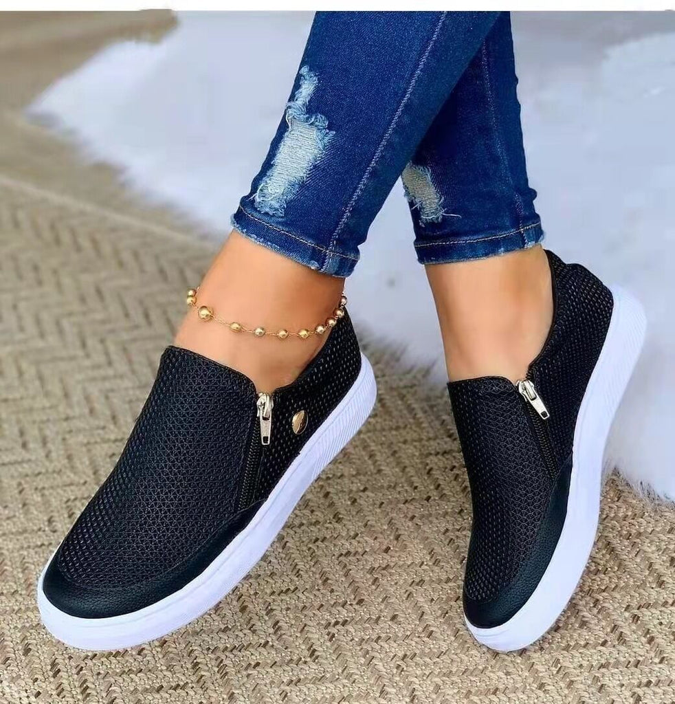 Femmes Slip On Flat Trainers Sneakers Comfy