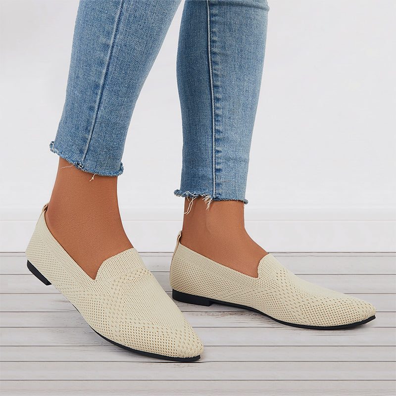 Women Minimalist Square Toe Flat Loafers, Elegant Beige Flats