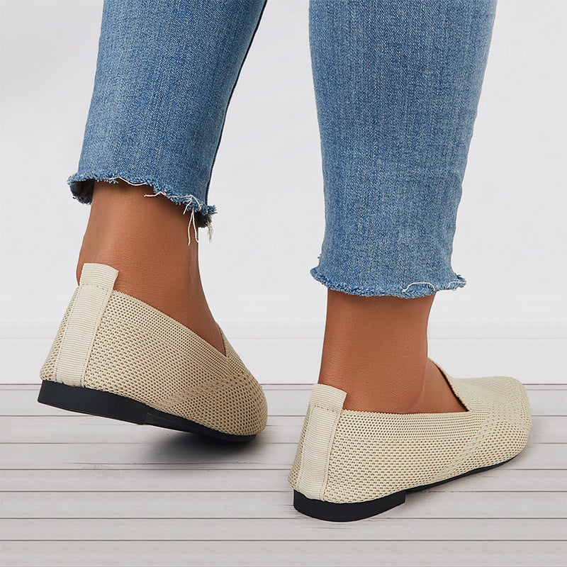 Women Minimalist Square Toe Flat Loafers, Elegant Beige Flats