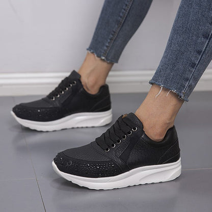 Rhinestone Embrellished Platform Lace-Up Sneakers Oshnow