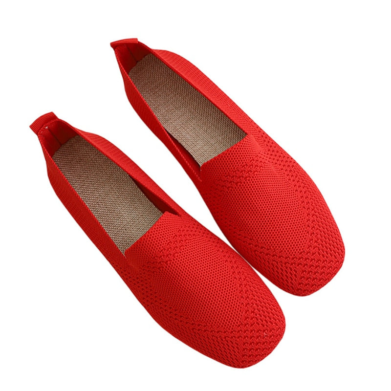 Femmes Flats Mesh Ballet Square Toe Slip-On Loafers Breathable Flats