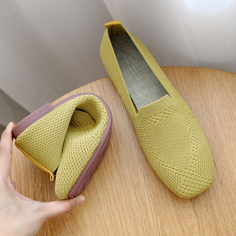 Femmes Flats Mesh Ballet Square Toe Slip-On Loafers Breathable Flats