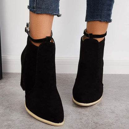 Suede Chunky Heel Ankle Boots Back Zipper Dress Booties Oshnow