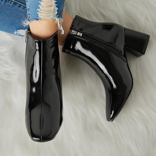 Warm Patent Leather Shiny Pointed Boots Oshnow