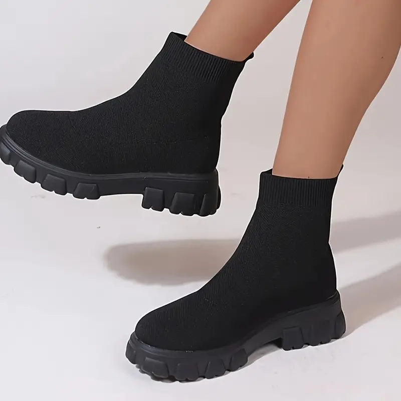 Bottes de cheville pour femmes à mi-mollet en tricot Chunky Shoes