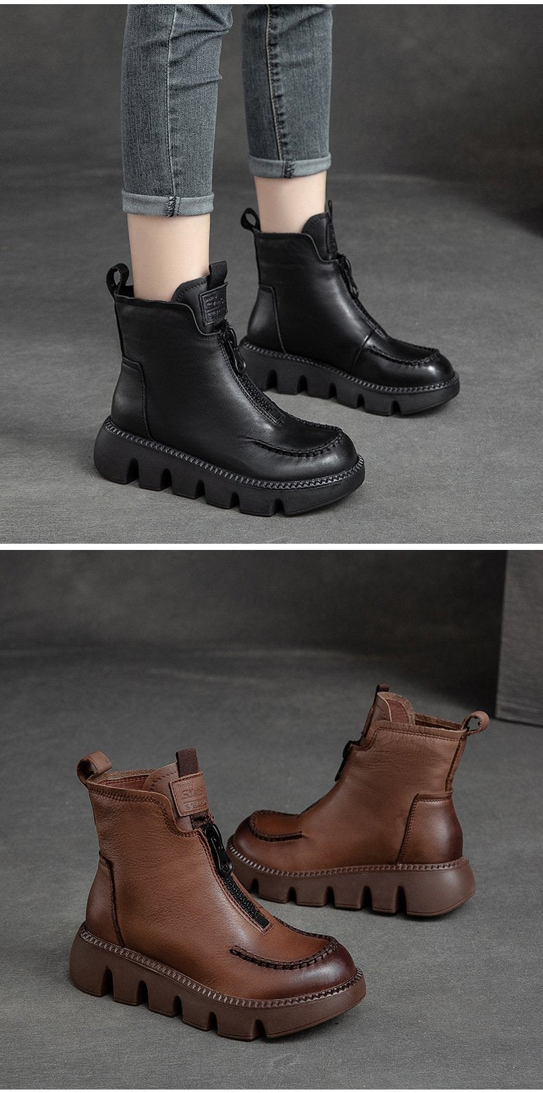 Bottes chaudes et confortables en cuir avec fermeture à glissière