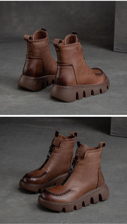 Bottes chaudes et confortables en cuir avec fermeture à glissière