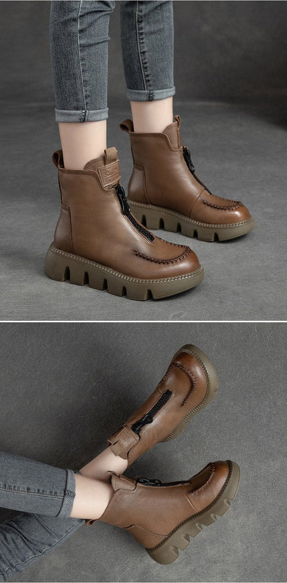 Bottes chaudes et confortables en cuir avec fermeture à glissière