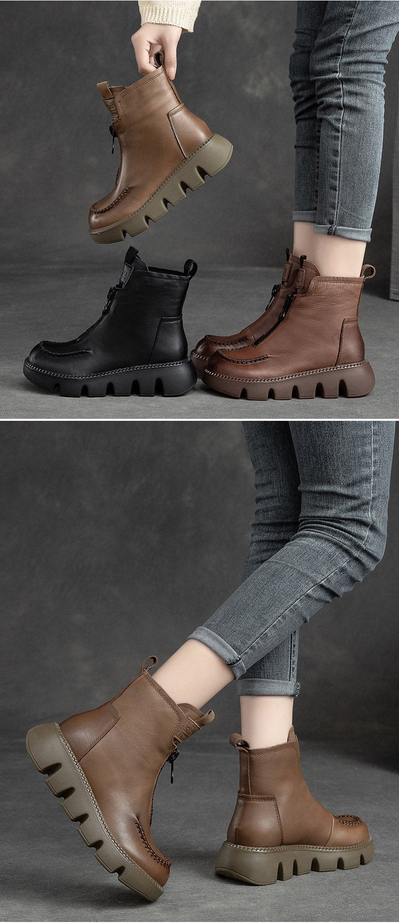 Bottes chaudes et confortables en cuir avec fermeture à glissière