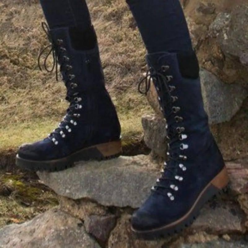 Lace-Up Combat Boot Winter Cowboy Western Boots Women-4