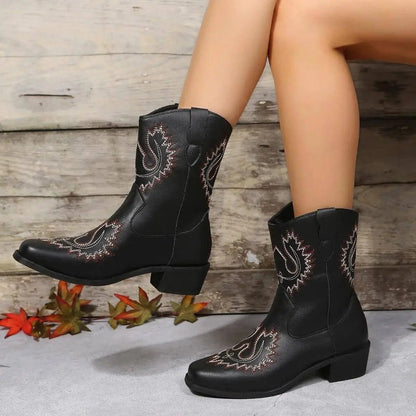 Large Short Boots Embroidered Ethnic Style Slope Heel Casual-4