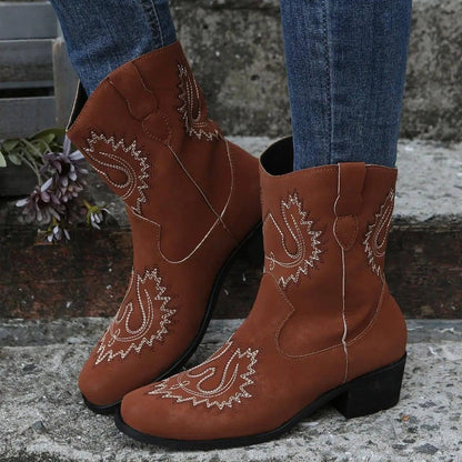 Large Short Boots Embroidered Ethnic Style Slope Heel Casual-5