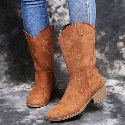 Large size low heel women boots WISH women's leather boots-Brown-6