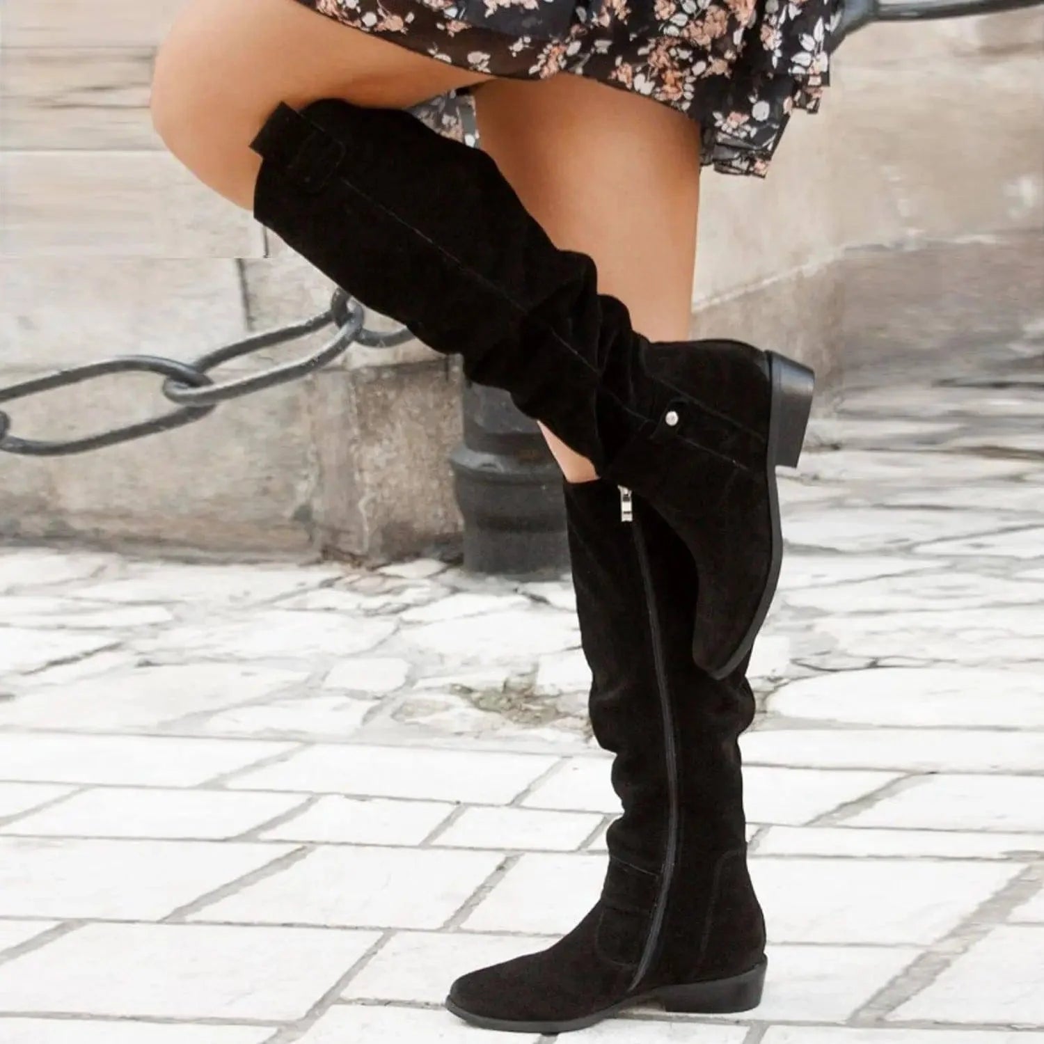 Low Heel Side Zipper High Top Women Boots-5