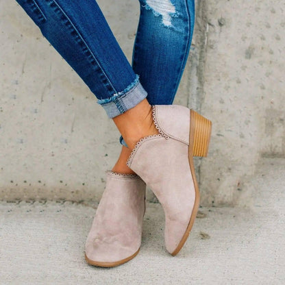 Women Booties Slip On Low Heel Ankle Boots-5