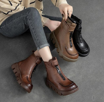 Bottes chaudes et confortables en cuir avec fermeture à glissière