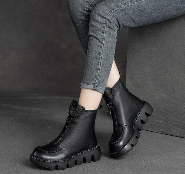 Bottes chaudes et confortables en cuir avec fermeture à glissière