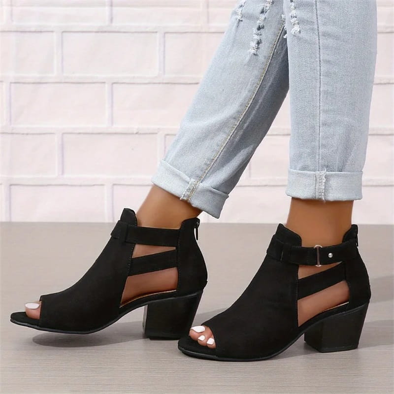 Peep Toe Chunky Heeled Boots