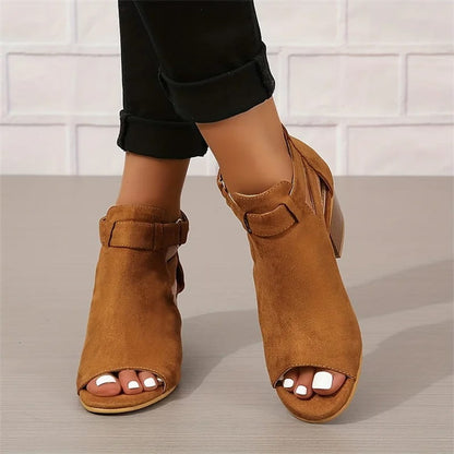 Peep Toe Chunky Heeled Boots